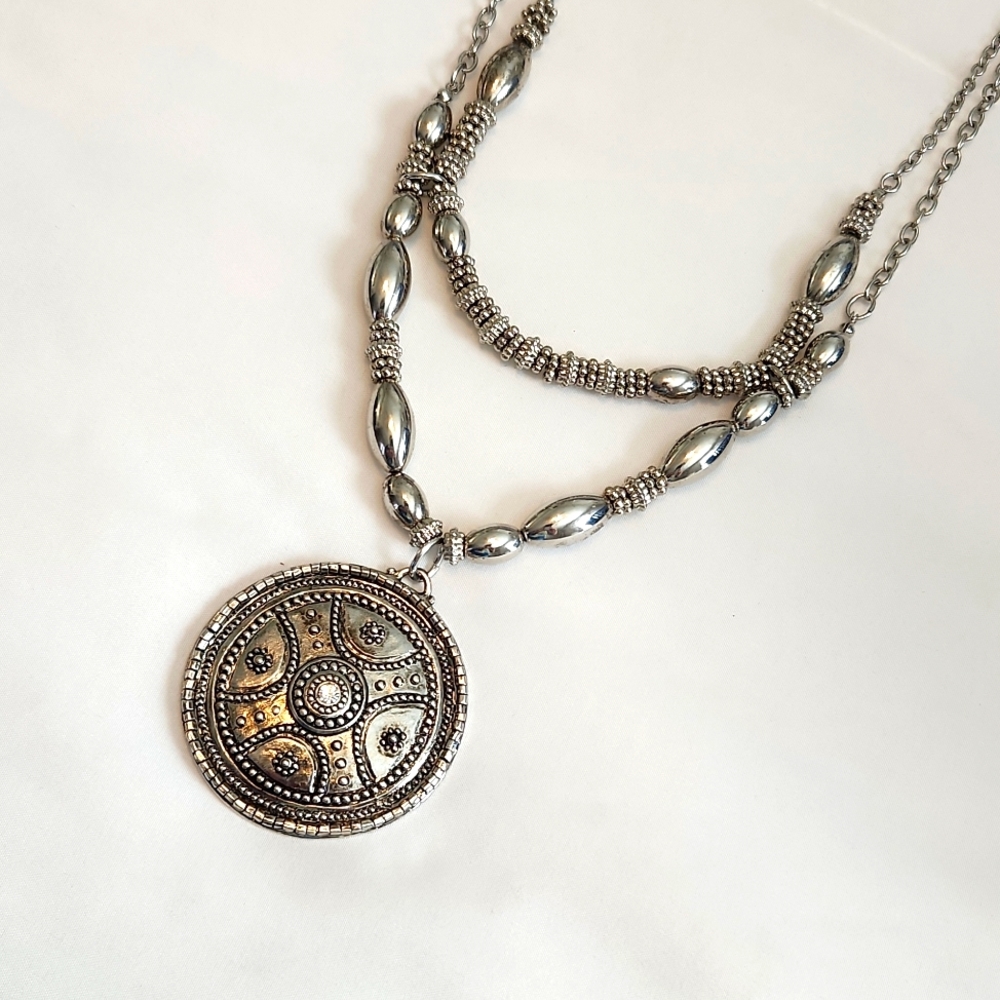 Chico's Silvertone Double Chain Necklace 29"-32"